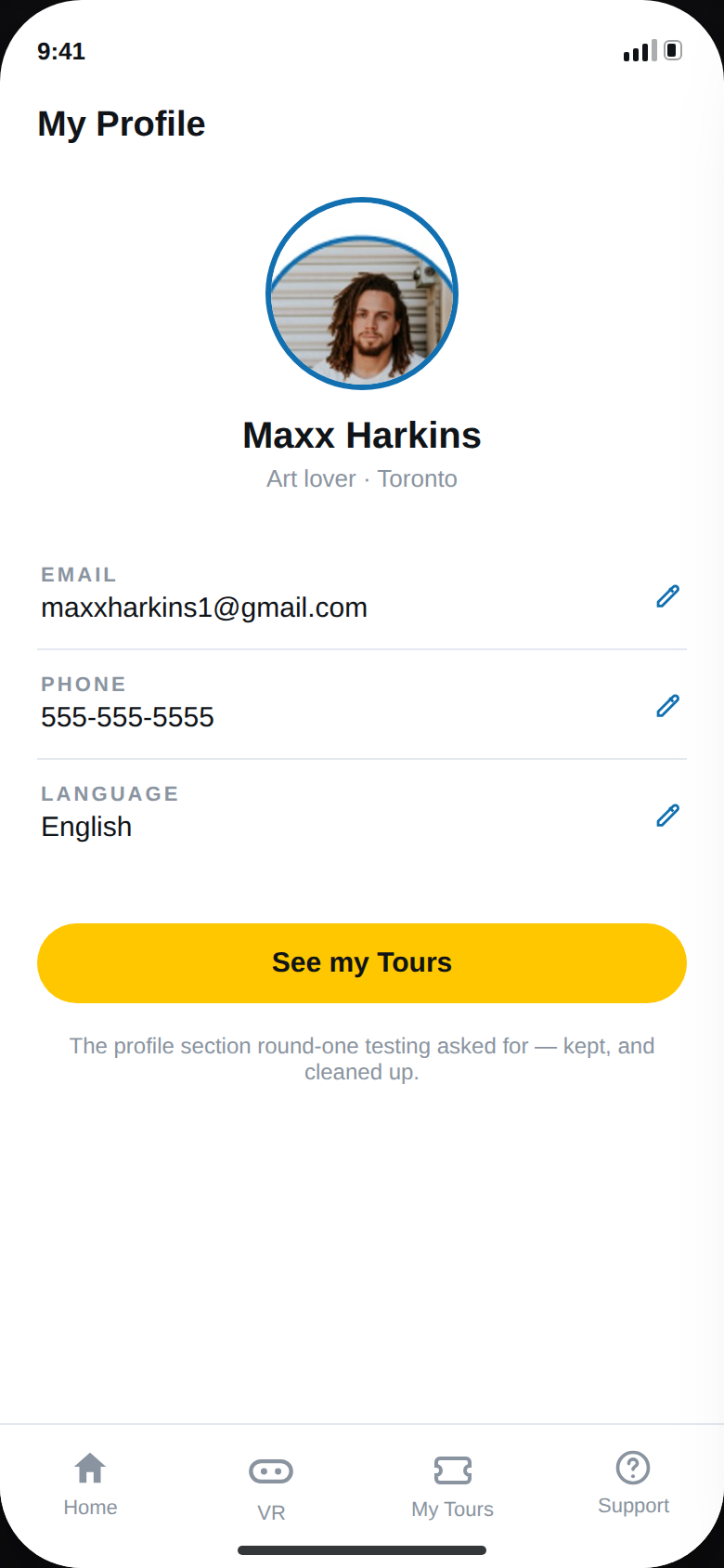 VirtuArt 2026 redesign — My Profile screen