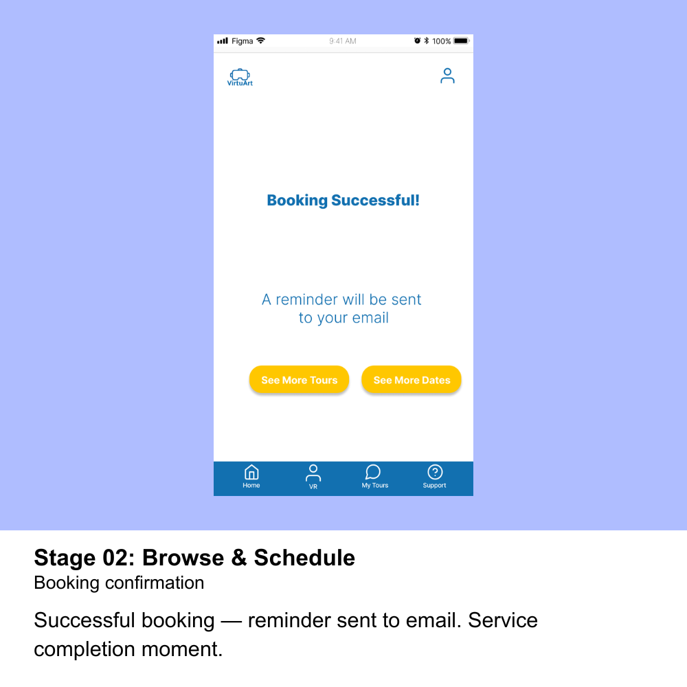 VirtuArt booking successful confirmation screen
